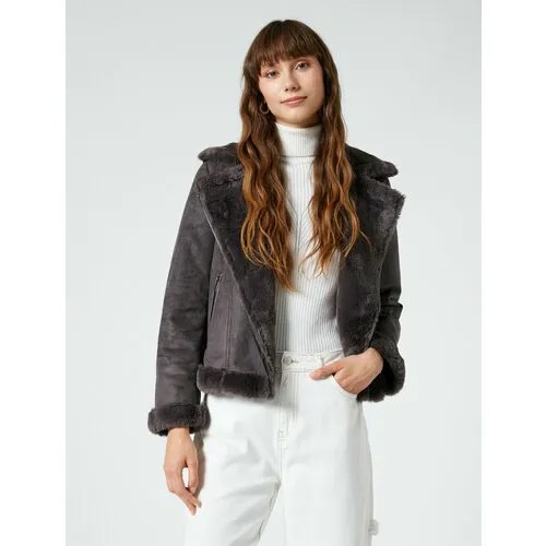 Кожаная куртка KOTON, размер 34, серый