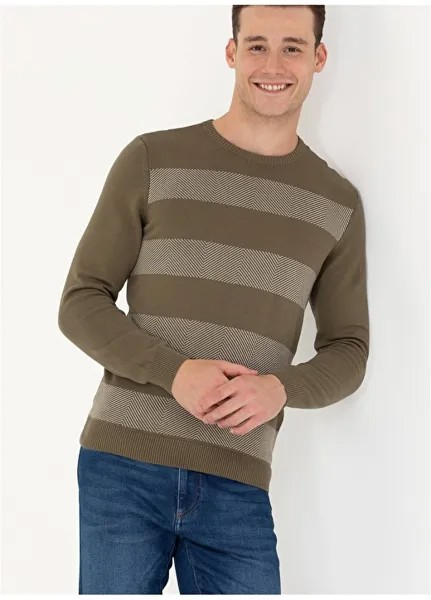 Мужской свитер приталенного кроя цвета хаки с круглым вырезом U.S. Polo Assn.