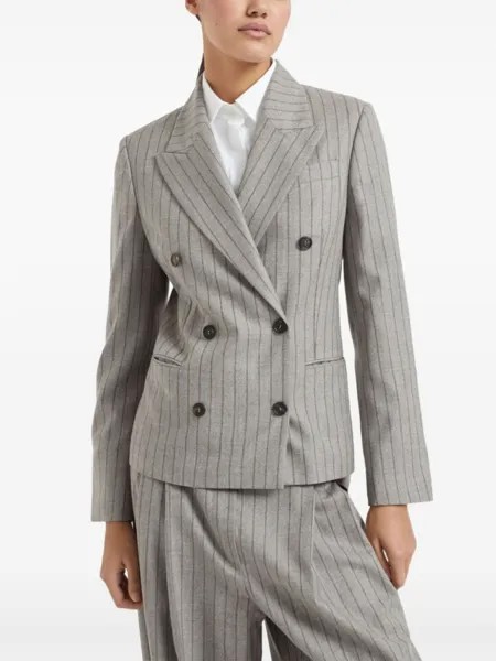 Brunello Cucinelli двубортный пиджак в тонкую полоску, серый
