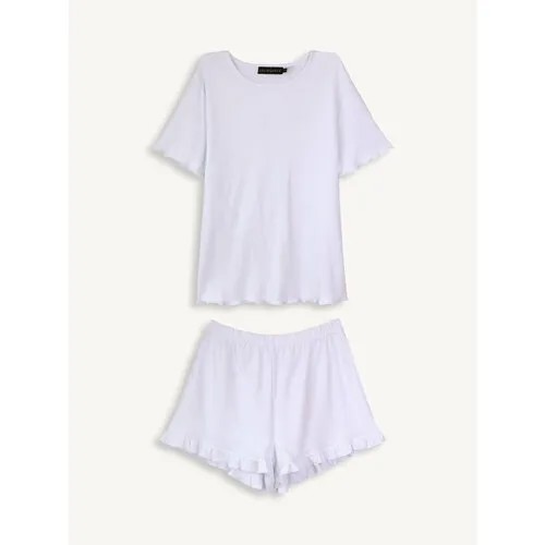 Пижама Liza Volkova, футболка, шорты, короткий рукав, стрейч, без карманов, трикотажная, пояс на резинке, размер 48, белый
