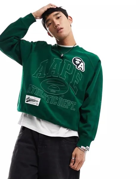Зеленый университетский свитшот AAPE By A Bathing Ape