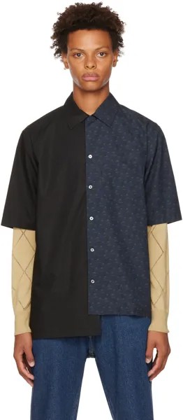 Темно-синяя и черная рубашка с принтом Lanvin