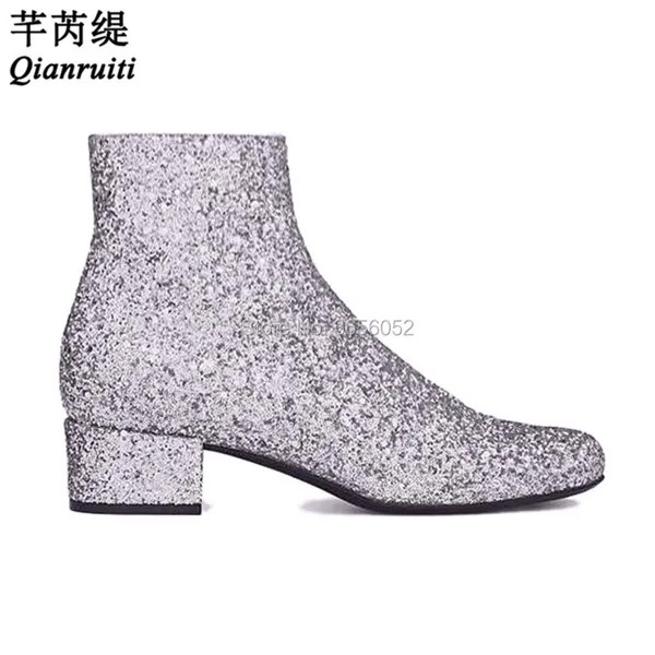 Qianruiti Bota Feminina/Роскошные туфли для подиума; Соблазнительные блестящие ботинки золотого, серебряного, черного цвета; женские блестящие свадебные туфли; большой размер 45