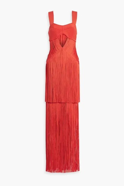 Платье макси с вырезами и бахромой Hervé Léger, цвет Tomato red