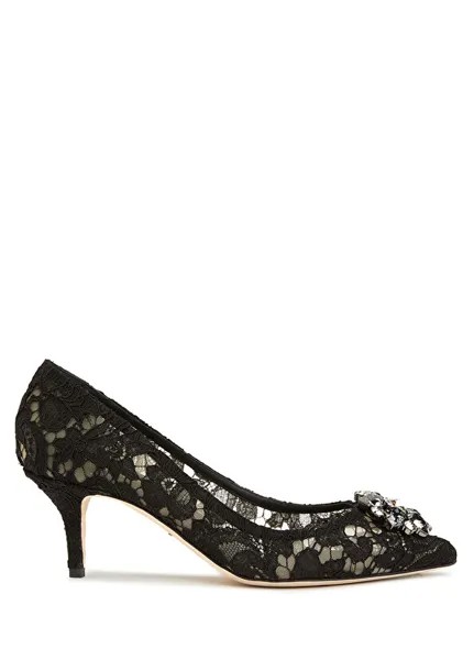 Черные туфли на кружевном каблуке с брошью Dolce&Gabbana