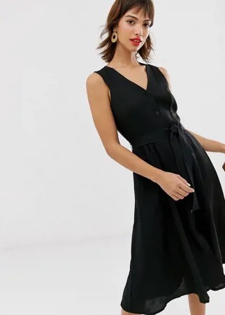 Черное платье миди с добавлением льна & Other Stories-Черный