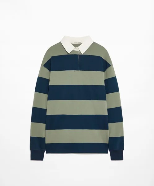 Футболка с длинным рукавом Oysho Striped Cotton Blend, темно-зеленый