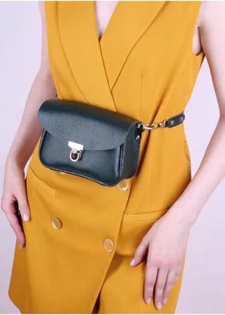 Женская поясная сумка из натуральной кожи изумрудная A001 emerald mini grain Divalli