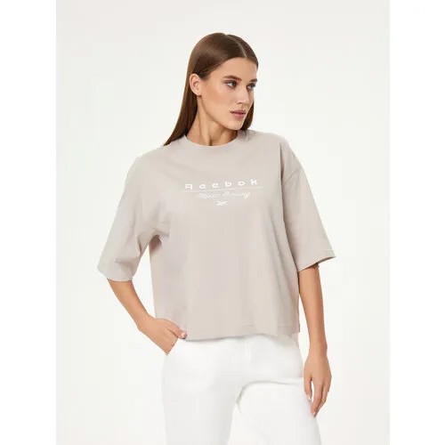 Футболка спортивная Reebok Running Graphic Tee, размер S, бежевый
