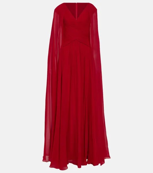 Платье с накидкой из смесового шелка Elie Saab, красный