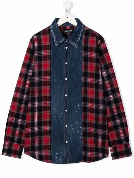 Dsquared2 Kids джинсовая рубашка с клетчатыми вставками