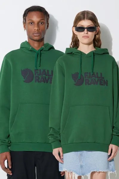 Хлопковая толстовка с логотипом Hoodie Fjallraven, зеленый