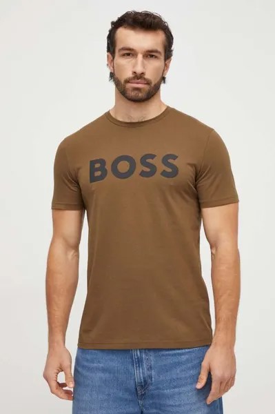 Хлопковая футболка CASUAL Boss Orange, зеленый