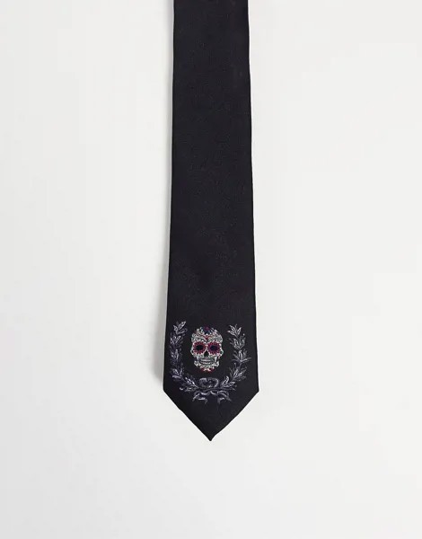 Черный галстук с вышивкой черепа Twisted Tailor