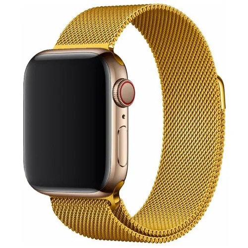 Ремешок для умных смарт часов Apple Watch series 1-6, SE 38-40mm и series 7 41mm / Металлический ремешок миланская петля (milanese loop) Эпл Вотч серии 1-6, Эпл Вотч СЕ 38-40мм и серия 7 41мм / Сменный стальной браслет для часов с магнитной застежкой (Лимонное золото)