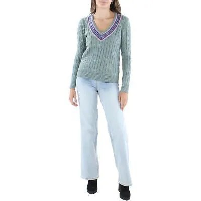 Женский пуловер вязанной вязки с v-образным вырезом Lauren Ralph Lauren BHFO 3968