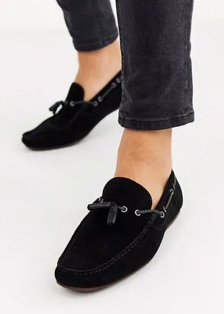 Черные замшевые мокасины для широкой стопы со шнурком ASOS DESIGN-Черный цвет