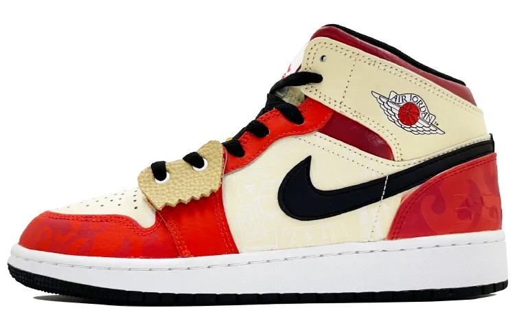 Кроссовки Air Jordan 1 Vintage Basketball Shoes Women's Mid-top Korean White/Winter White/Cream Pink/Blue, цвет Burgundy