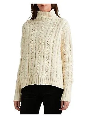 Женский бежевый вязаный свитер LAUREN RALPH LAUREN с высоким воротником и длинными рукавами, размер XL