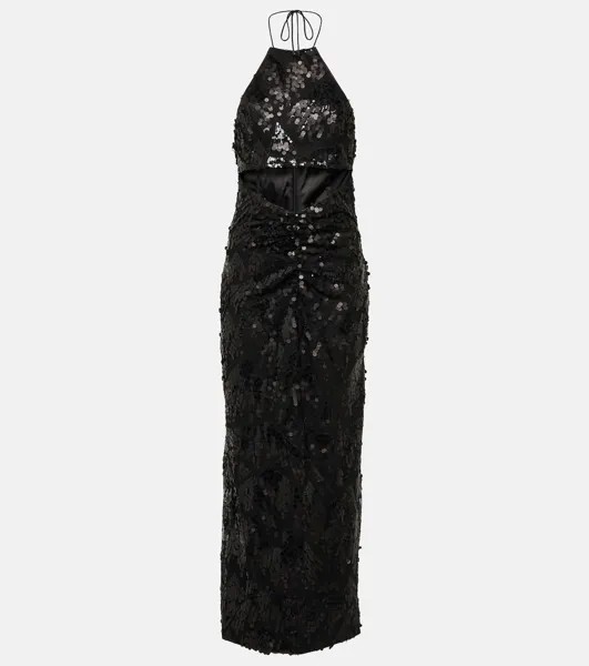 Платье миди с воротником-халтер и пайетками Rotate Birger Christensen, черный