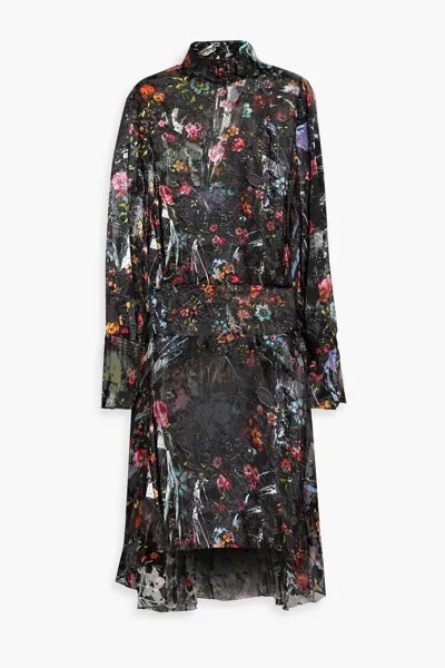 Асимметричное платье из шифона деворе с цветочным принтом Preen By Thornton Bregazzi, черный