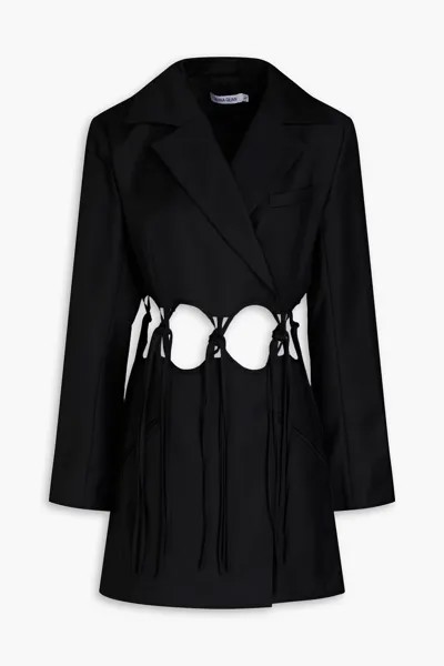 Мини-платье-смокинг из шерстяного твила с вырезами и завязками Anna Quan, черный