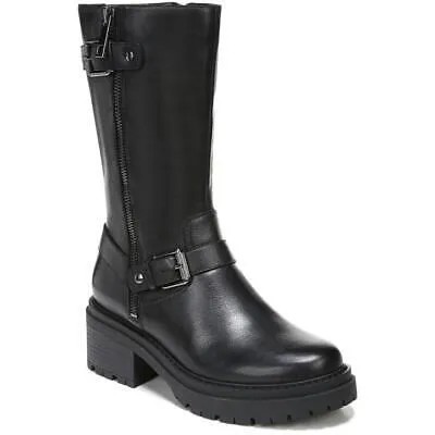 Женские черные кожаные ботинки Naturalizer Jagger до середины икры 6, средние (B,M) BHFO 3109