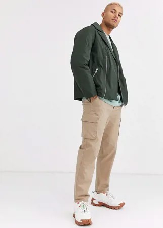 Утепленная байкерская куртка хаки ASOS DESIGN-Зеленый цвет
