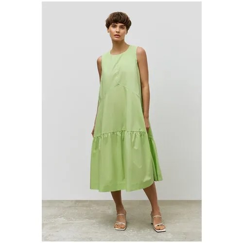 Платье Baon, хлопок, повседневное, свободный силуэт, макси, размер 44, зеленый