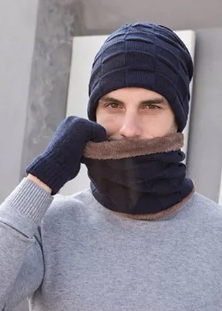 Для мужчин 2/3 шт. Plus бархат сохраняет тепло зимой Шея защитный головной убор шарф полный палец Перчатки вязаный Шапка