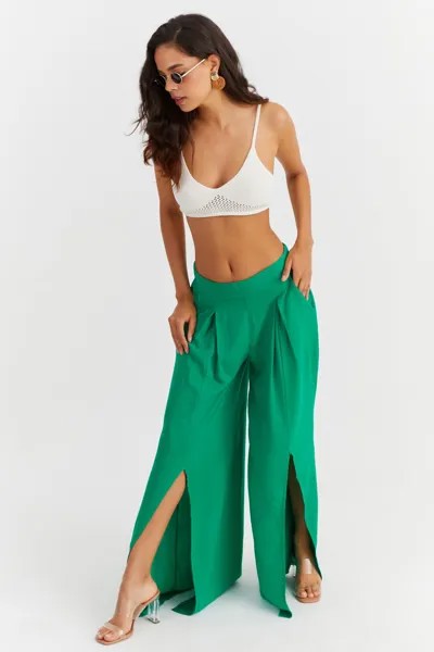 Женские зеленые брюки-палаццо с разрезом ÖM154 Cool & Sexy, зеленый