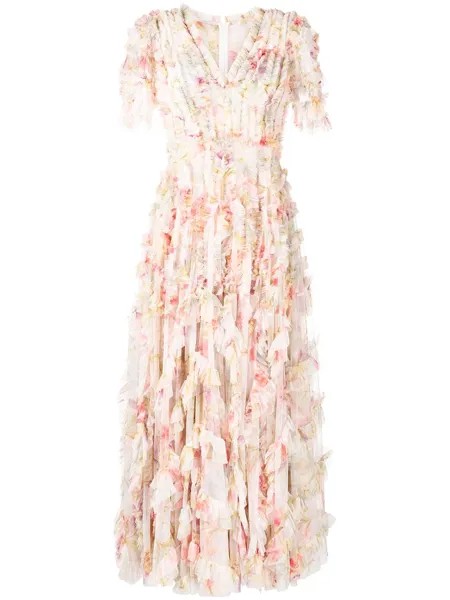 Needle & Thread floral-print ruffled short-sleeve dress