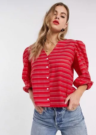 Блузка в полоску на пуговицах Resume-Красный