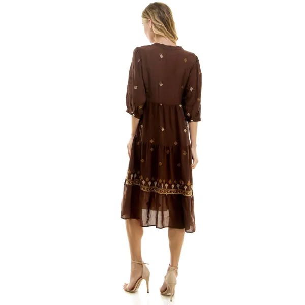 Женское платье миди с вышивкой на пуговицах спереди и фигероа и цветами Figueroa & Flower, коричневый