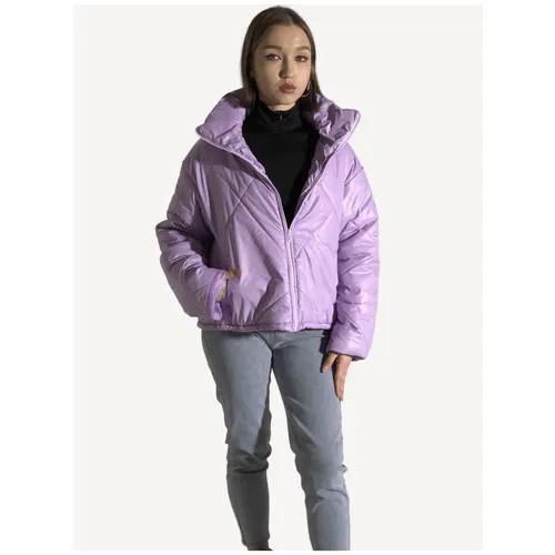 Куртка  демисезонная, укороченная, силуэт свободный, утепленная, размер 42-44, фиолетовый