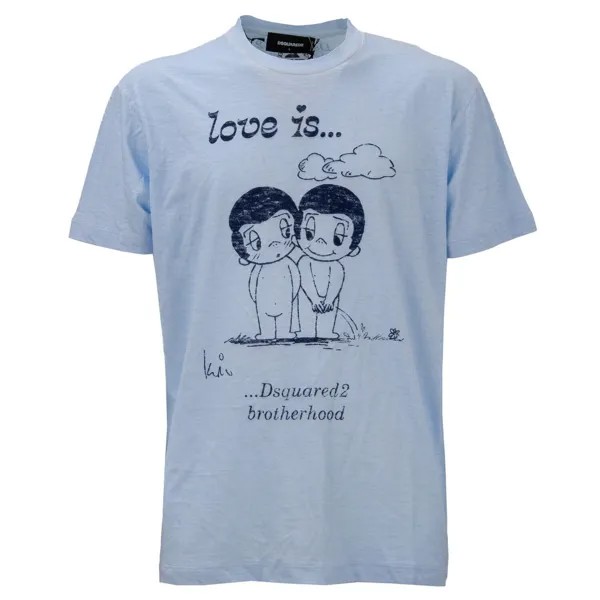 DSQUARED2 Хлопковая футболка LOVE IS Brotherhood Logo Blue S 12421