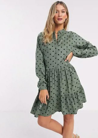 Зеленое платье-рубашка в горошек mbyM-Зеленый