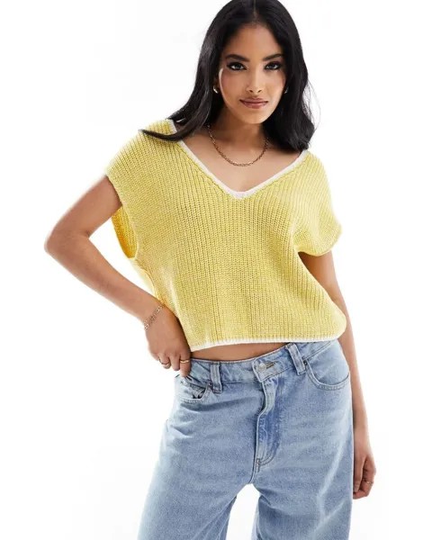 Желтая майка с V-образным вырезом ASOS DESIGN из крученой пряжи