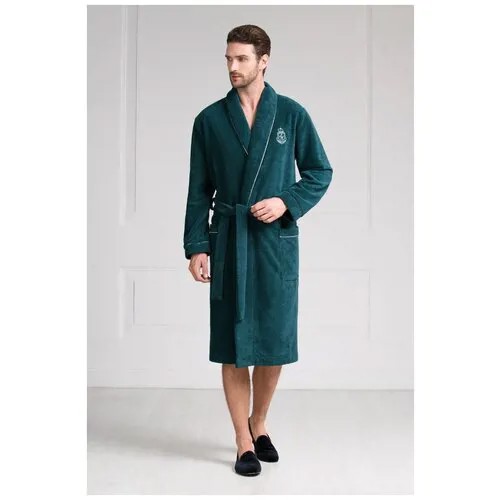 Laete Классический мужской халат средней длины из мягкой плюшевой ткани, серый, 50