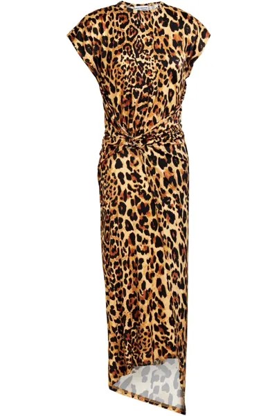 Асимметричное платье из эластичного джерси с леопардовым принтом и запахом Paco Rabanne, цвет Animal print