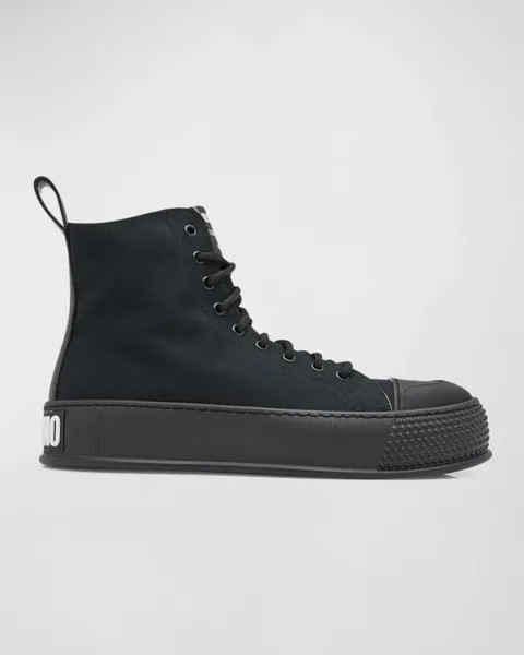 Мужские высокие кеды из парусины с шипами и полосками Moschino, цвет Black