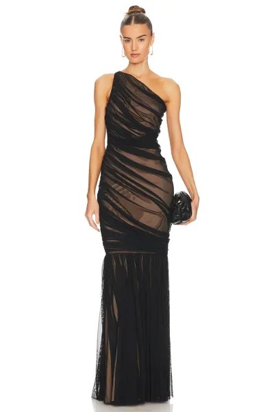 Платье Norma Kamali Diana Fishtail Gown, цвет Black Mesh & Nude