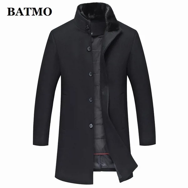 BATMO 2020 Зимняя шерстяная одежда плащ для мужчин, мужская 90% белая утка вниз с шерстяной подкладкой с Куртки, кисть из меха норки с меховым воротником шерстяное пальто для мужчин, для женщин, плюс размер, M-3XL 8723