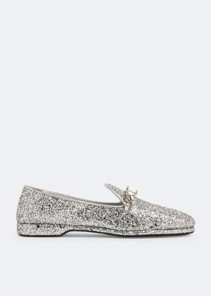 Лоферы Miu Miu Glitter, серебряный