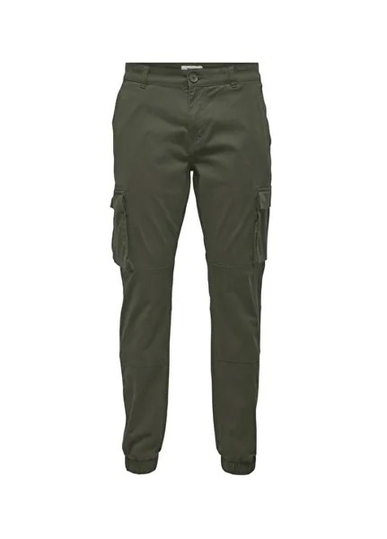 Зеленые мужские брюки-карго с эластичной резинкой Only & Sons