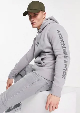 Серый худи с вышитым логотипом Abercrombie & Fitch
