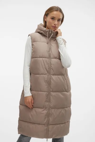 Утепленный удлиненный жилет без рукавов с капюшоном Vero Moda, серый