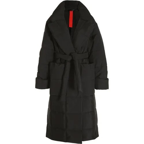 Куртка  404 NOT FOUND зимняя, удлиненная, силуэт свободный, водонепроницаемая, подкладка, стеганая, карманы, пояс/ремень, размер M/L, черный