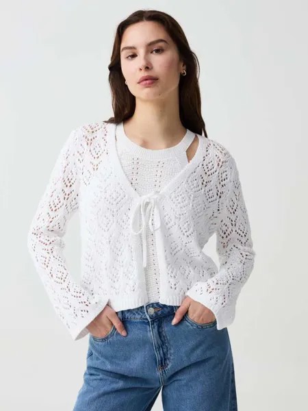 Кардиган крючком со шнурками Ovs, цвет optical white