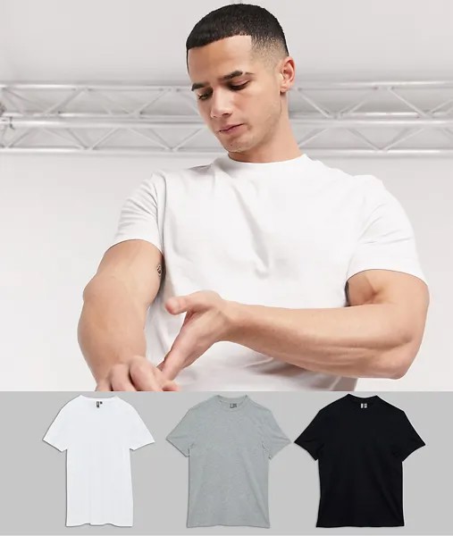 Комплект из 3 футболок из органического хлопка с круглым вырезом ASOS DESIGN-Мульти